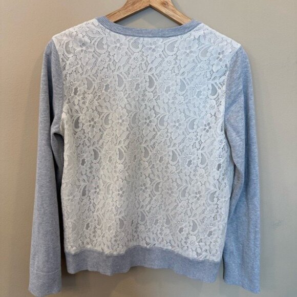 Banana Republic Factory Women's Medium Gray V Neck Sweater Lace Back Mixed Media - Picture 3 of 16